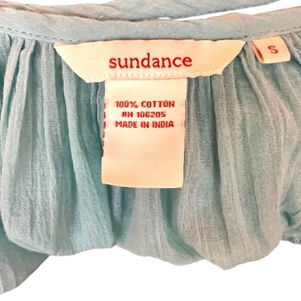 SUNDANCE Gauze Fabric High Low Tunic 3/4 Sleeve in Seafoam Green Size Small